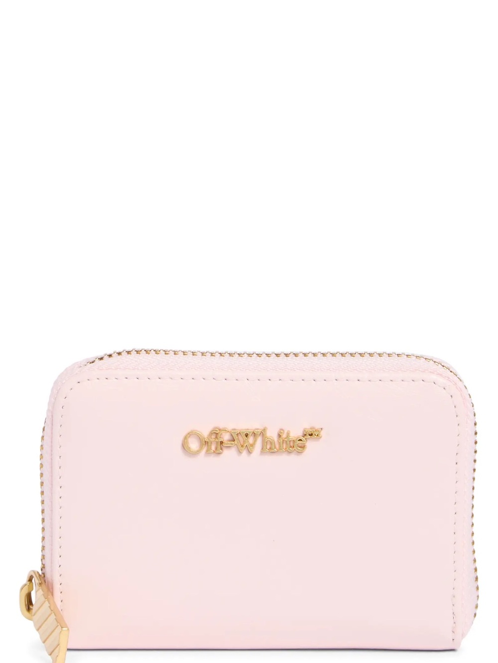 Off-White Pale Pink Leather Zip-Around Card Wallet with Gold Logo